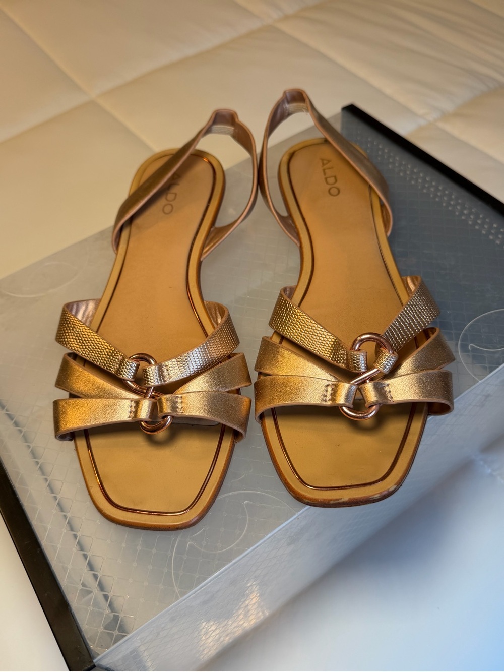 ALDO Rose Gold Metallic Strappy Sandals Size 8